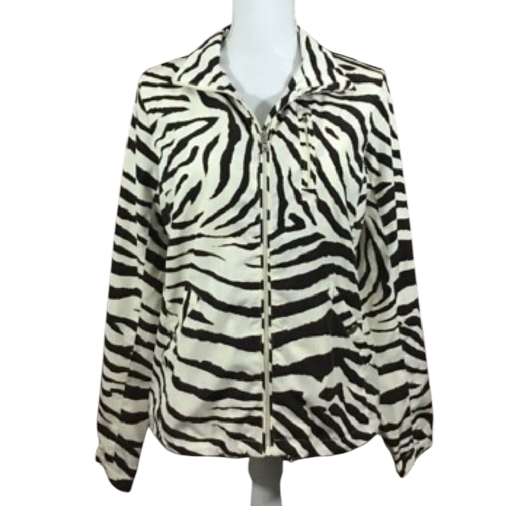 New Ralph Lauren Zip Up Windbreaker Jacket Brown Zebra Animal Print NWT Sz XL - Picture 12 of 14